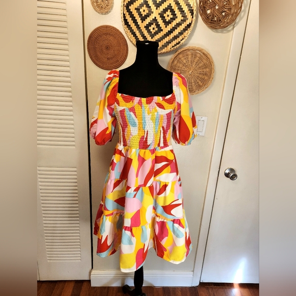 Multicolor Babydoll Tiered Mini Dress - Picture 2 of 10